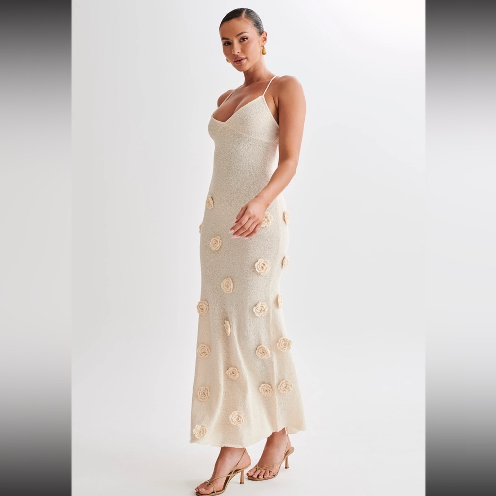 NWT✨ Meshki Suki Knit Maxi Dress With Flowers in Nude